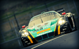 Racing car headlights 3d render - other car behind free wallpaper