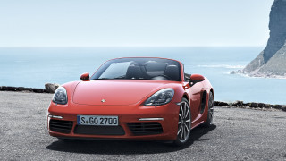 Red sports car ocean cliff 2 - a cliff in the background free wallpaper