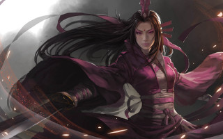 Woman purple sword light horns - a purple outfit holding free wallpaper