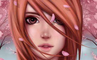 Pink flower girl digital painting - figurative art free wallpaper for desktop