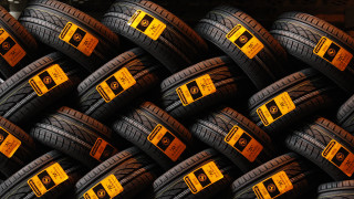 Pile of tires yellow labels - free textures wallpaper for desktop