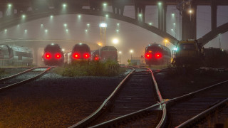 Train station night fog surreal - the track free wallpaper