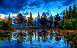 Lake trees clouds blue sky - a few cloud free wallpaper for desktop