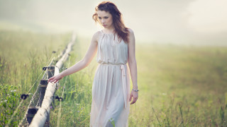 Woman white dress fence field - the fence free wallpaper