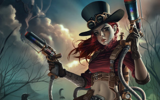 Steampunk woman gun flashlight creepy - steampunk free wallpaper