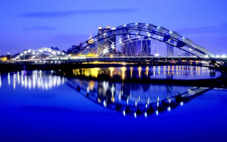 Night city bridge reflection skyline - free city wallpaper