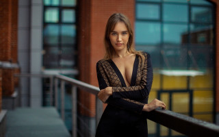 Woman balcony brick metal glass - anna hotchkis free wallpaper