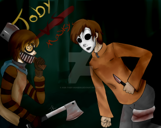 Cartoon man knife woman mask - a mask free wallpaper