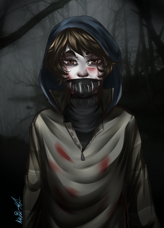 Creepy bloody hooded person dark - free cyberpunk wallpaper for mobile