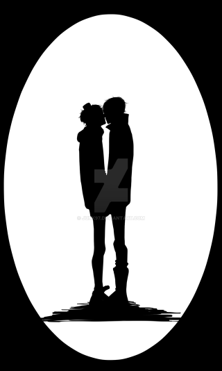 Couple silhouette white circle black - free hearts wallpaper for mobile