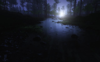 Dark forest stream night foggy - a foggy sky free wallpaper