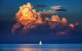 Sailboat ocean sunset cloudy sky 4 - photo free wallpaper