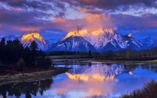 Mountain reflection lake sunset clouds 2 - american romanticism free wallpaper