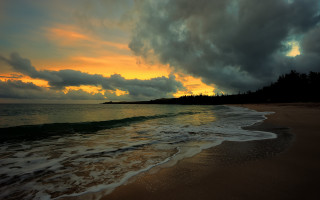 Beach waves sunset clouds person - stormy weather free wallpaper for desktop