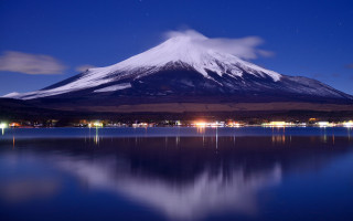 Mountain reflection city night starry - japan free wallpaper