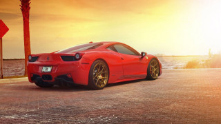 Red sports car brick road 5 - sunrise time free wallpaper