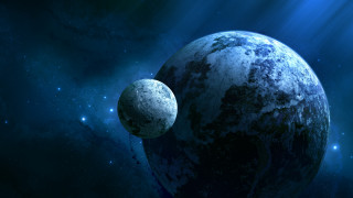 Blue planet two moons starry - two smaller planet free wallpaper