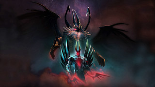 Demonic wings glowing eyes teeth - splash art free wallpaper for desktop