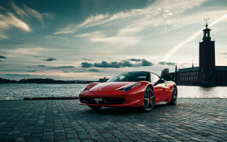 Red sports car brick road 3 - a brick road next free wallpaper for desktop