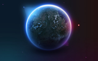 Blue purple planet moon star - blue line free wallpaper