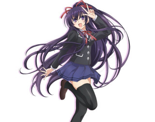 Girl longhair schooluniform purpleeyes smiling - official free wallpaper for desktop