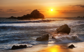 Sunset ocean rocks foreground sky - rock free wallpaper