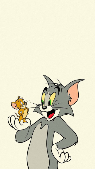 Cartoon cat holding small mouse - free anime wallpaper for mobile