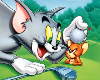 Cartoon cat playing golf mouse - frances jetter free wallpaper