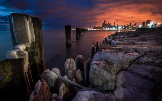 Long exposure city skyline pier - a pier free wallpaper for desktop