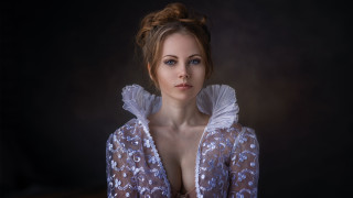 Woman brown dress floral portrait - a black backdrop free wallpaper for desktop