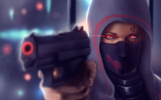 Hood gun red eye cyberpunk - free cyberpunk wallpaper