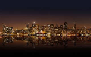 City skyline night reflection boat 2 - the water in front free wallpaper