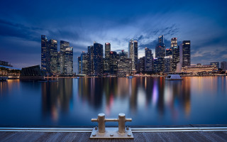 City skyline reflection dock night - adrian zingg free wallpaper