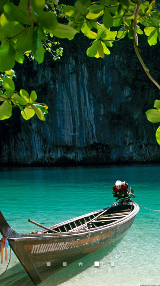 Boat beach water tree hanging - free spring wallpaper for mobile
