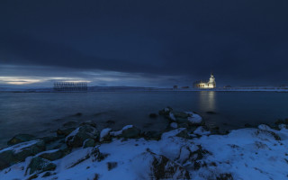 Lighthouse snowy shore night dark - derold page free wallpaper