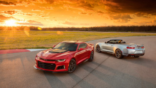 Cars sunset mountains ocean beach - two car free wallpaper