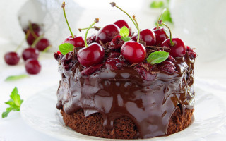 Chocolate cake cherries rococo dessert - a chocolate cake free wallpaper for desktop