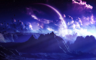 Purple clouds birds moon stars - cloud and birds free wallpaper