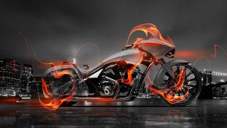 Motorcycle flames city blackwhite digital - flame free wallpaper