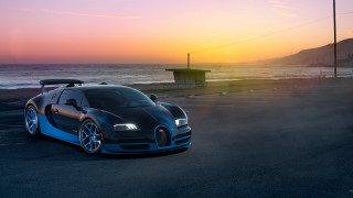 Bugatti parking lot ocean sunset - the sun setting free wallpaper