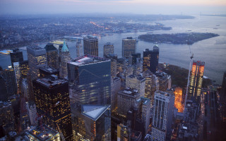 City skyline river dusk lights - a few light free wallpaper