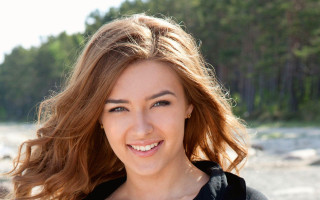 Elina karimova smiling nature river - free portrait wallpaper for desktop