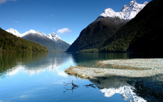 Lake mountains forest sky bridge - lake free wallpaper