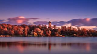Lake clock tower autumn forest - adam bruce thomson free wallpaper