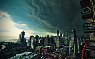 City skyline storm reflection beach - building free wallpaper for desktop