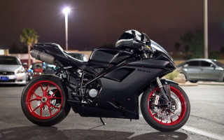 Black motorcycle parking lot red 2 - matte finish free wallpaper