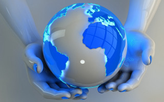 Person holding blue white globe - global illumination free wallpaper for desktop