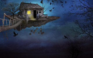 Lake house moon birds matte - a full moon free wallpaper for desktop