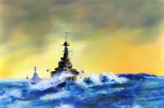Ship ocean yellow sky impressionism - a painting of a ship in the ocean free wallpaper