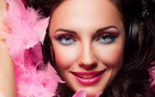 Woman headphones pink flower feathered 2 - daphne mcclure free wallpaper